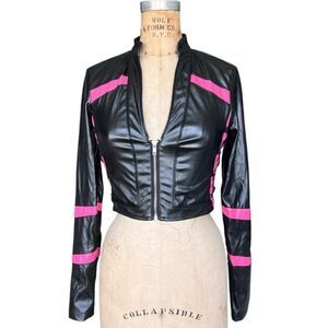 I.AM.GIA Black and Pink Faux Leather Jacket Size XS